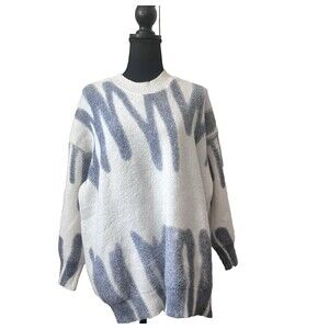 VRG GRL Crew Neck Knit Pullover Sweater‎ Cream Gray Small/Medium Artsy Cozy